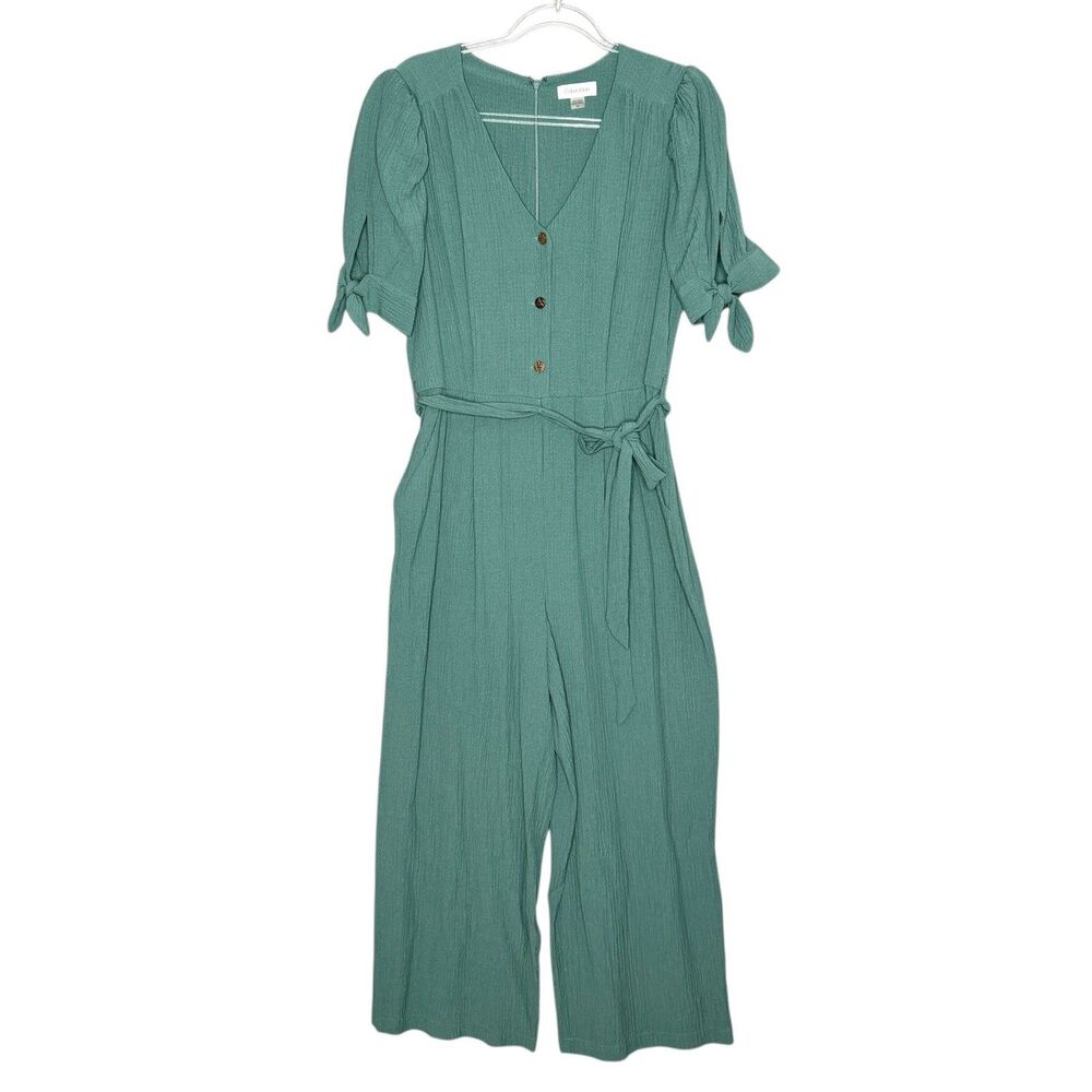Calvin Klein Green Women’s Romper Size 10 Belted‎ Cropped Career Button Front